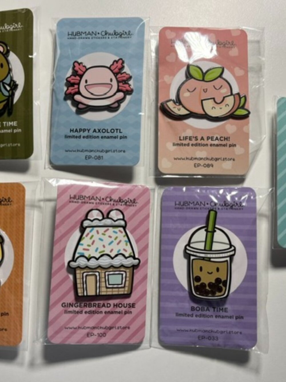 13 Hubman & Chubgirl Limited Edition Enamel Pins - on original cards in plastic